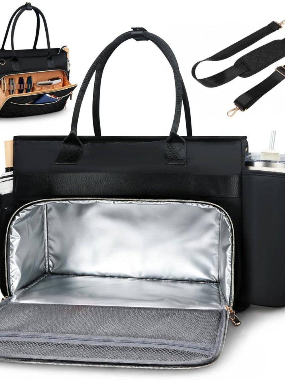 3 in 1 Work Tote Bag with Insulated Lunch Compartment, 15.6 Inch Laptop Tote Bag